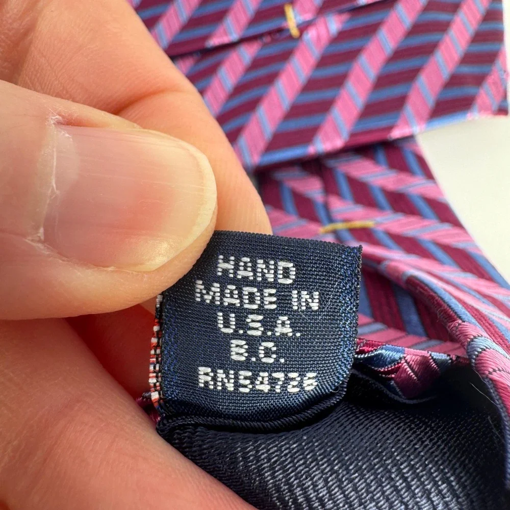 Holland & Sherry Necktie Purple Blue Pink Silk Herringbone Stripe Made in USA